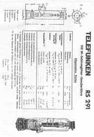 Datenblatt der Röhre RS291. Diese wurde in einer Standard-Sender-Schaltung des DASD von 1935 verwendet.